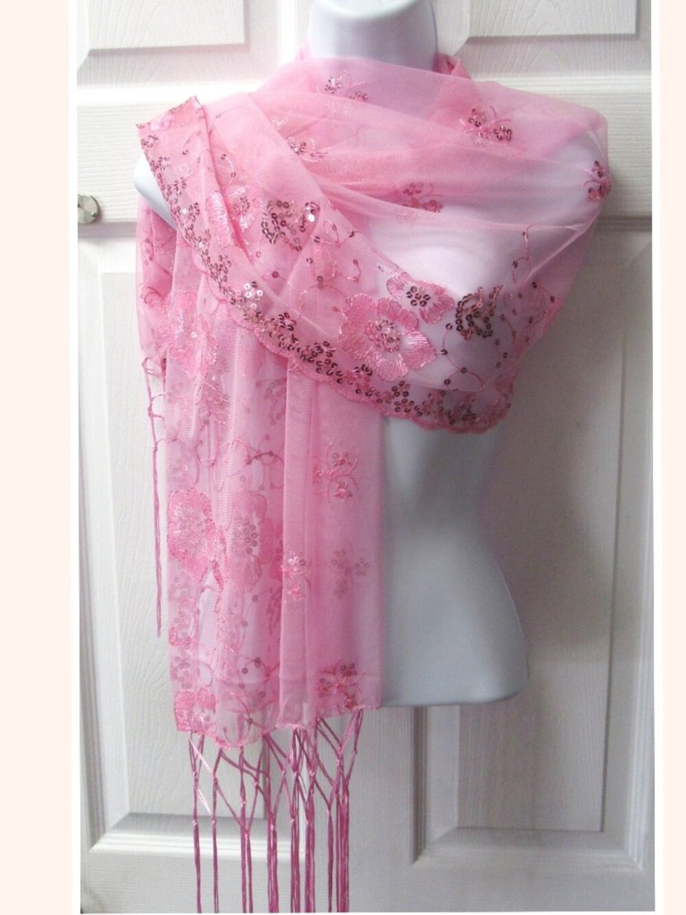 Light Pink Dressy Sequin Sparkle Fringed Scarf Shawl Wrap Wedding Bridal Formal